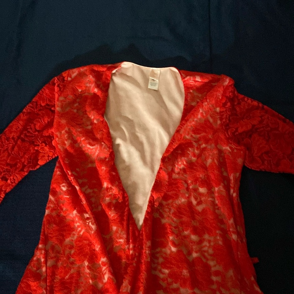 We Are HAH Blood Orange Lace Wrap Dress